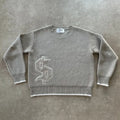 Grey loose-fit jacquard knit coat with long sleeves for autumn and winter.