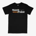 Black men's t-shirt with a 3D digital print pattern on the front, featuring short sleeves and a round neck.