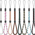 Adjustable round woven mobile phone lanyard in pink, white, and black colours