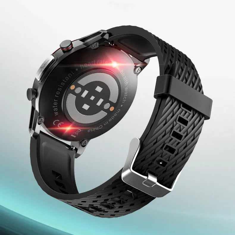 F800 black ECG blood pressure sports smart watch with 1.3 inch screen and TPU strap.