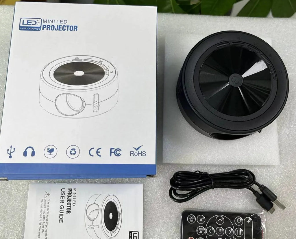 YT200 compact portable wired same screen LED projector in multiple colour options