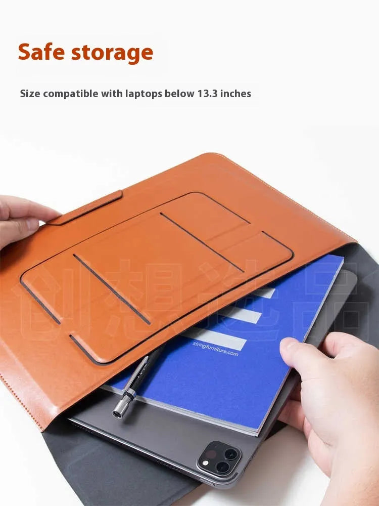 Brown and black 13.3-inch laptop bracket bag with integrated dual-angle stand function
