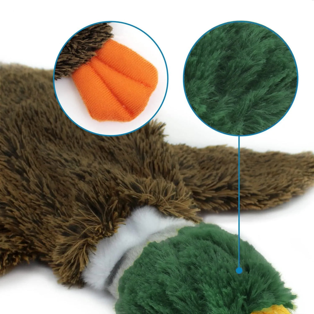 Green wild duck design stuffless plush dog toy with dual squeakers