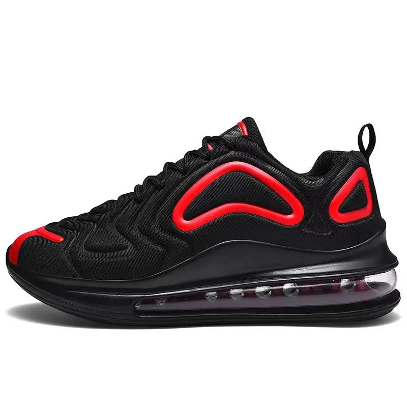 Men's black casual sneakers with lace-up front and air cushion design for running and outdoor activities