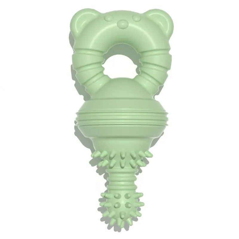 Blue durable rubber dog chew toy with textured concave-convex cleaning surface for aggressive chewers.