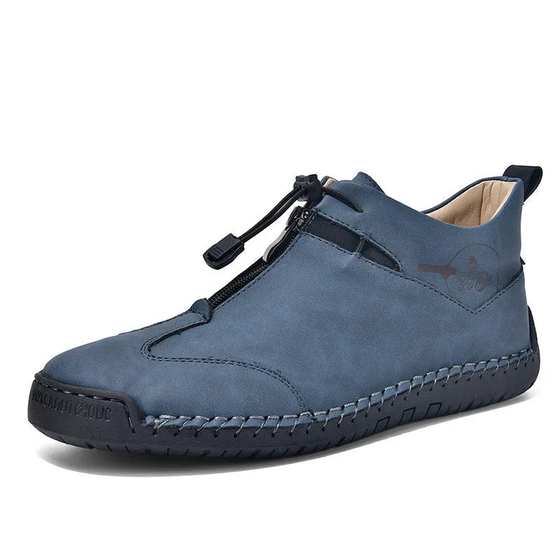 Men's casual leather shoes in four colours with round toe and mid heel height