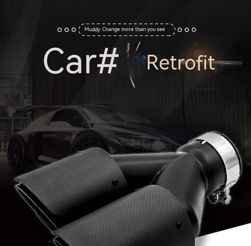 Black carbon fibre car exhaust pipe with dual outlet tail nozzle for vehicle modifications