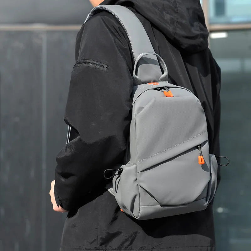 Men's black polyester crossbody bag with shoulder strap