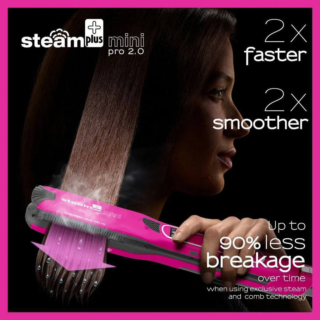 Champagne gold hair straightener with steam mist function and ceramic plates