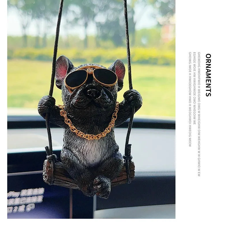 Bulldog cartoon style resin car hanging ornament for rearview mirror decoration