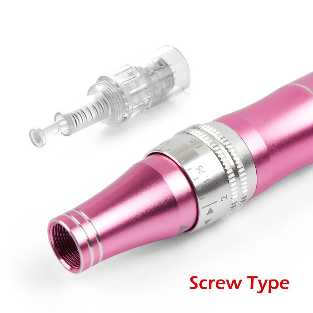 Rose gold IPL hair removal and microneedle beauty device with USB cable and interchangeable plugs