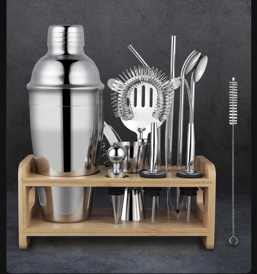 23-piece stainless steel and acrylic home cocktail set with shaker and bar tools