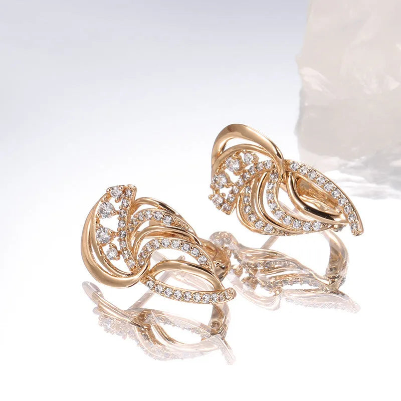 Women's elegant wings design micro zircon ear clips in gold-plated copper with stone inlay