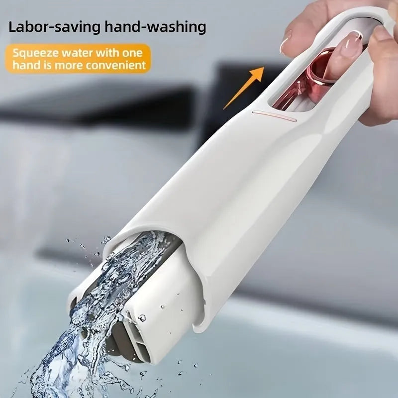 Portable self-squeeze mini mop with built-in wringer, 11.6x6.1 inch stretch length, for desk and window cleaning