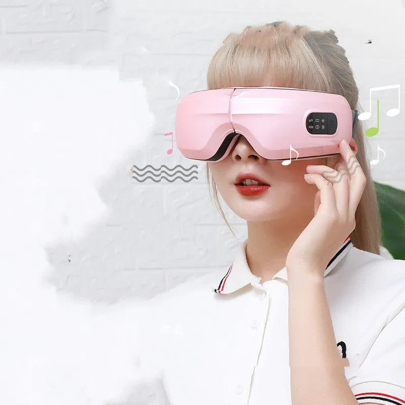 White eye massager with 16D airbag system, hot compress, and Bluetooth music for migraine relief