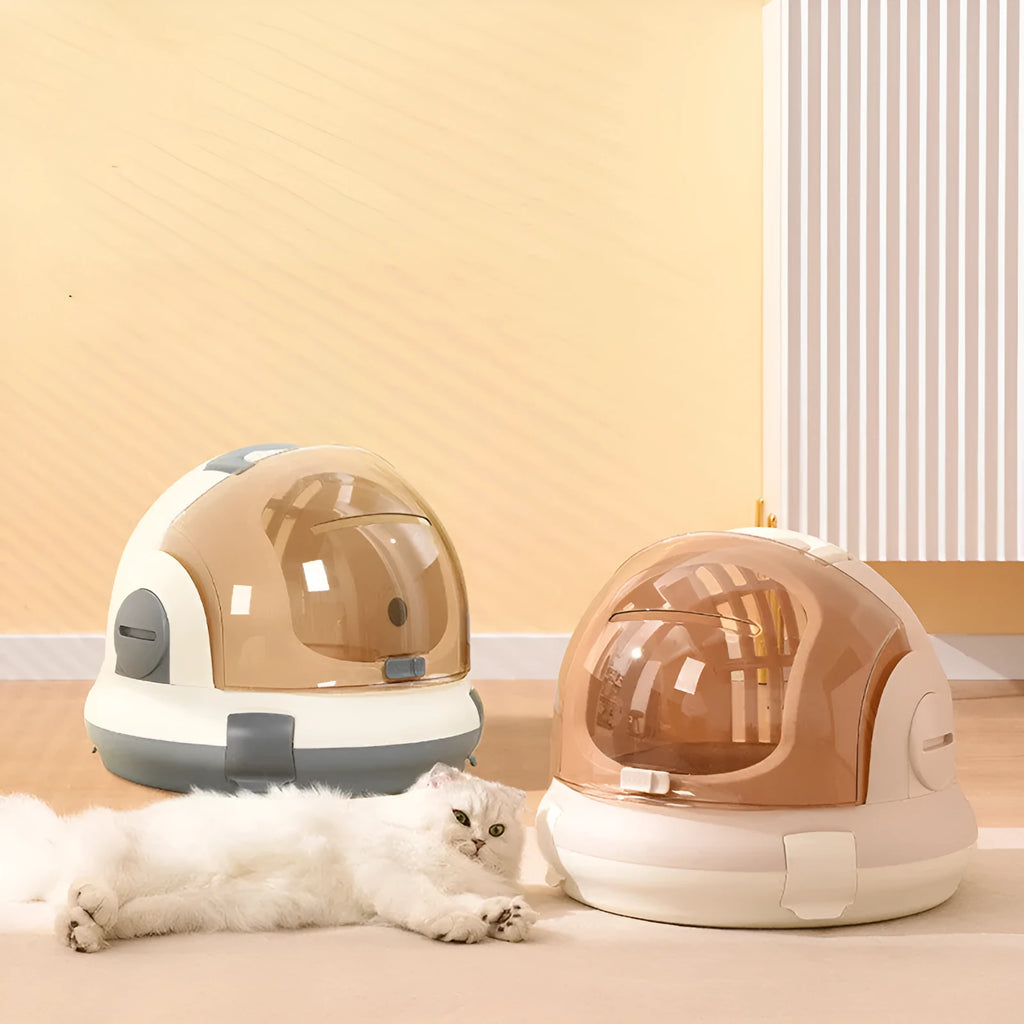 Hard PP portable cat carrier with urine separator in beige colour for travel