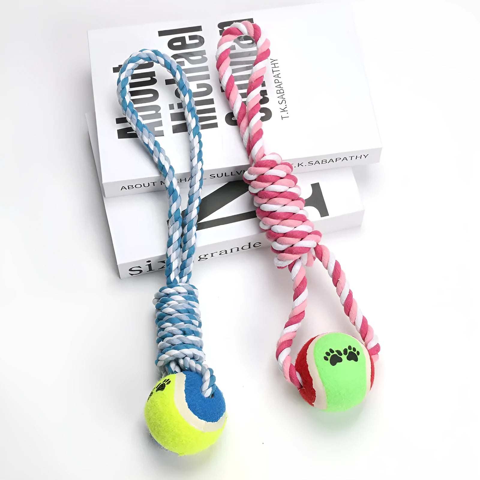 38cm long cotton rope dog tug toy in red white and blue white colour options