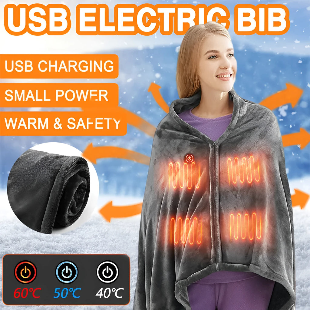 Dark grey USB heated coral fleece blanket showing soft texture and USB power cable.