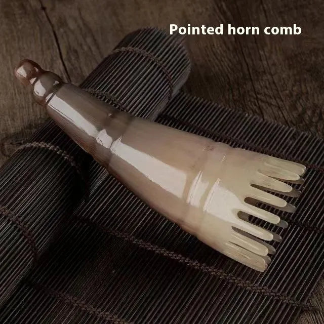 White buffalo horn wide tooth comb for women's scalp massage and hair detangling