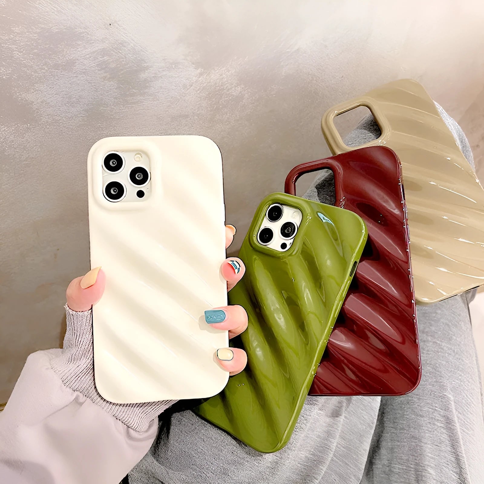 Nordic style silicone iPhone case with laser decoration in black, coffee, silver, or white colour options