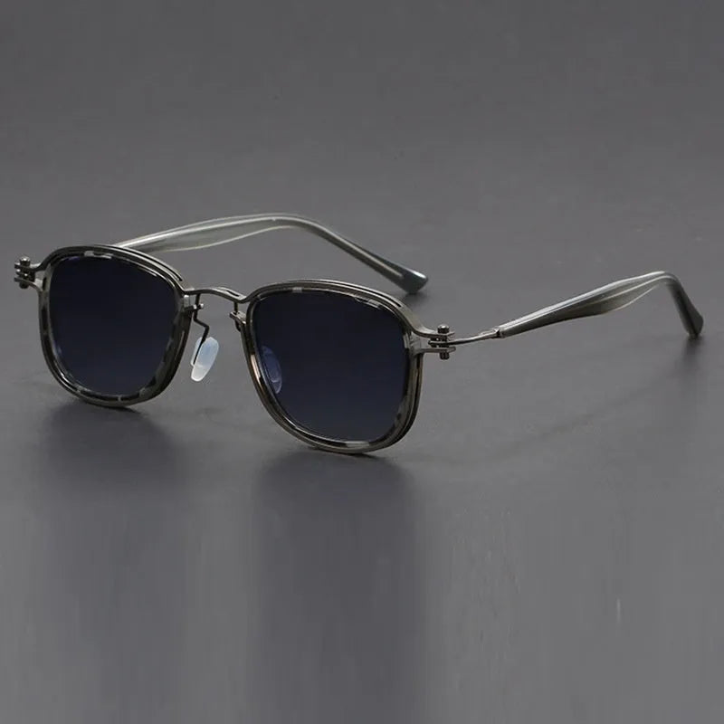Retro square sunglasses with a hybrid metal and plastic frame, featuring decorative lightning patterns, shown in the Hawksbill Tea colour variant.
