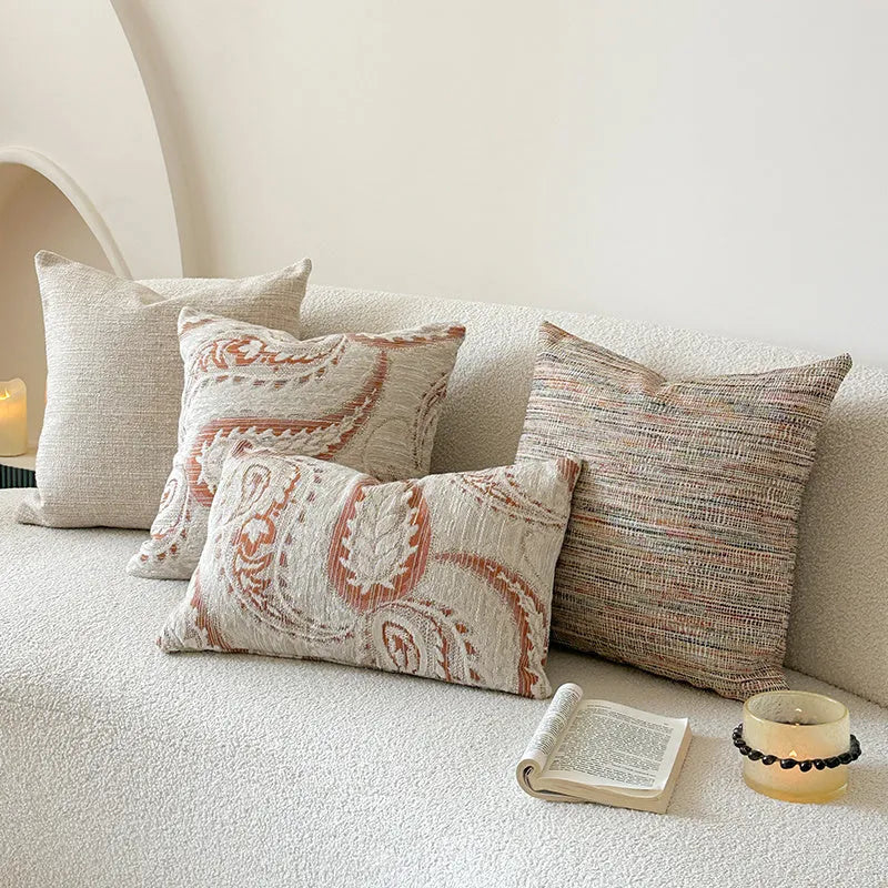 American-style jacquard sofa cushion cover with paisley pattern in amber colour