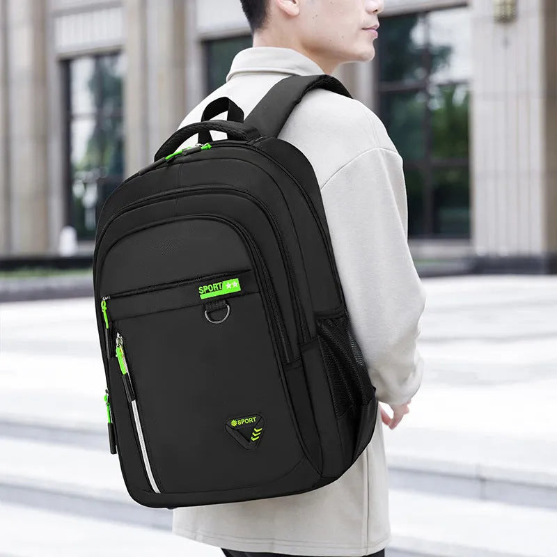 Men's expandable Oxford cloth business computer backpack with decorative stitching and plaid detail