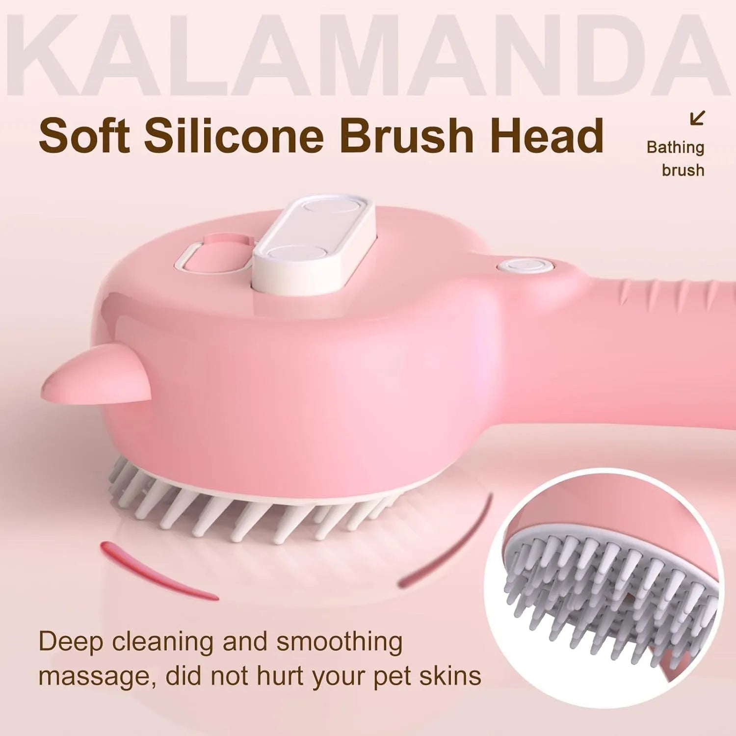 Blue cat steam brush with ergonomic handle and soft rubber comb teeth for pet grooming