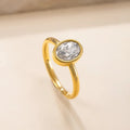 Stainless steel oval zircon ring with electroplated finish, available in steel, gold, or white gold, sizes No 6 to No 10