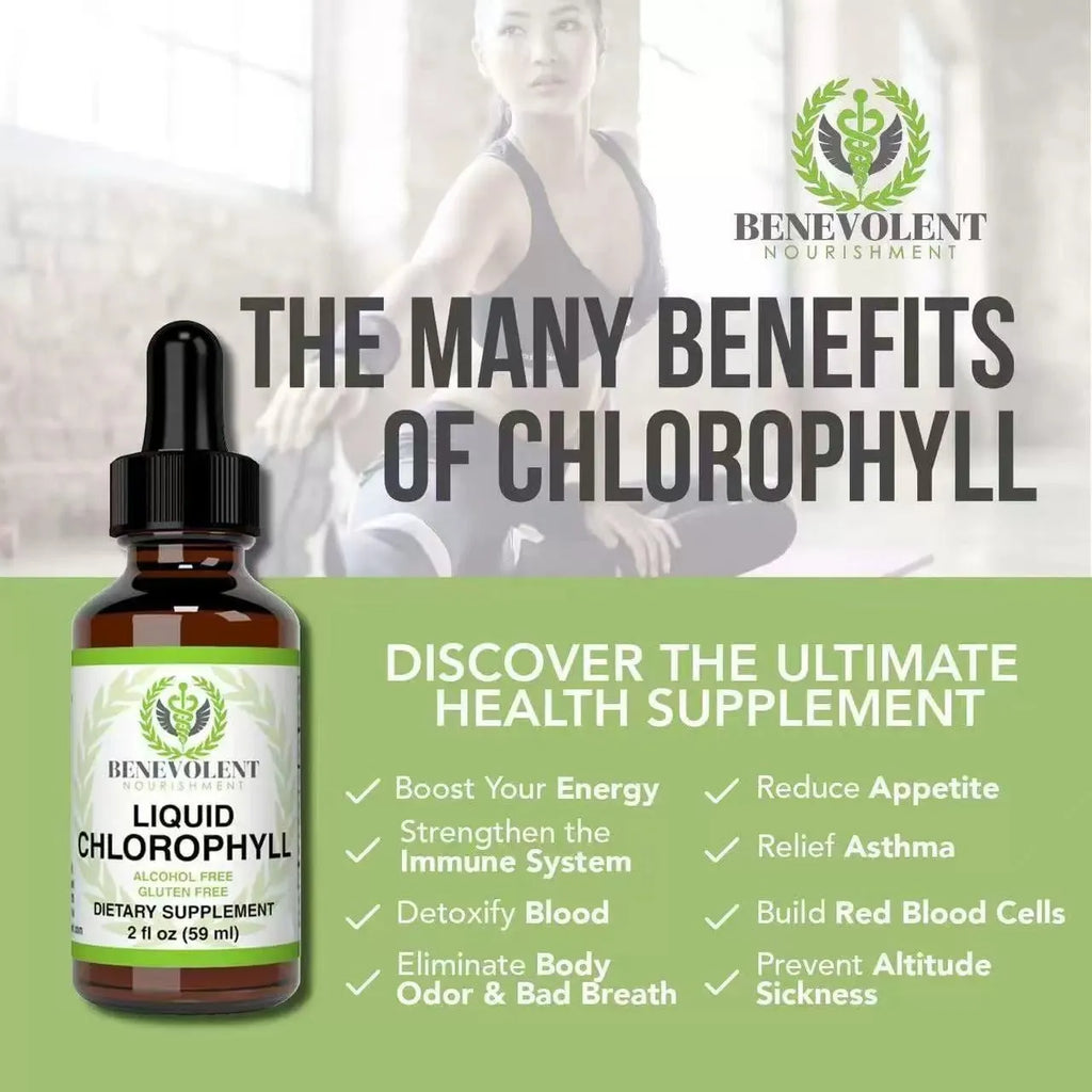 60 ml bottle of natural chlorophyll liquid drops for adult intestinal care.