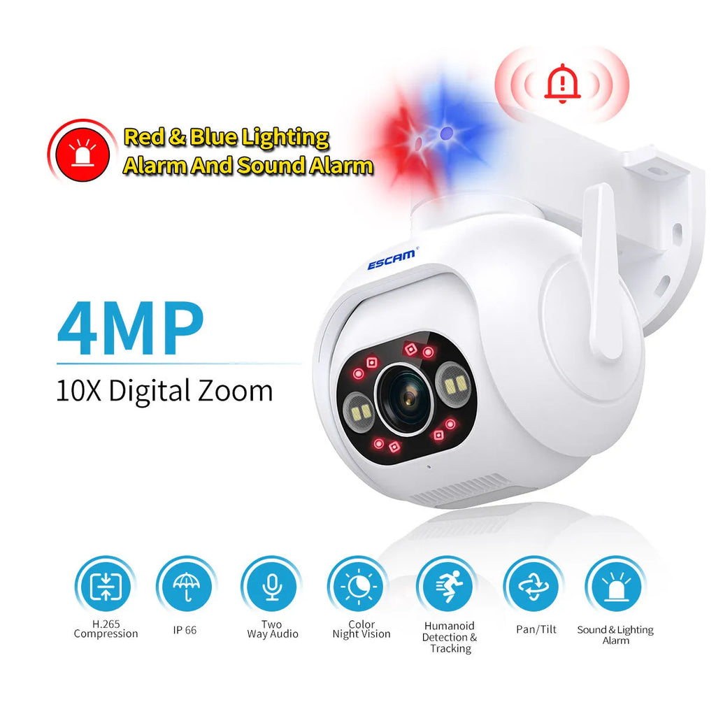 Smart colour night vision security camera with 4MP resolution and IP66 waterproof rating