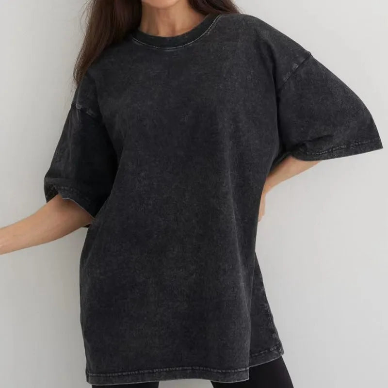 Men's cotton short-sleeved solid colour T-shirt, summer top, size S-XXL, in Washed Black