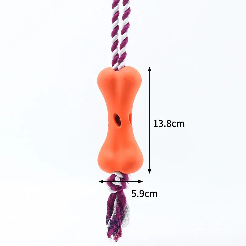 Porous bone rope knot dog chew toy with food compartments in green colour