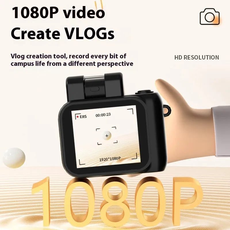 Portable small retro children's camera in black with 1.44 inch LCD screen and ABS body