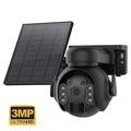 Solar security camera with solar panel and lens for outdoor monitoring
