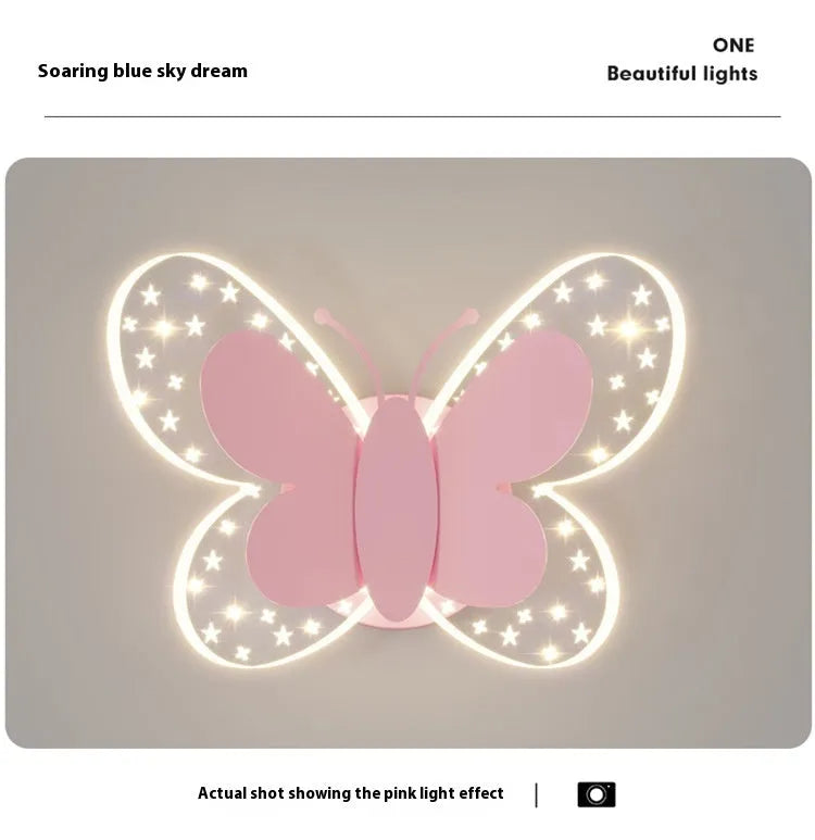 Butterfly-shaped acrylic children bedroom wall lamp in white and pink, 240x170x105mm