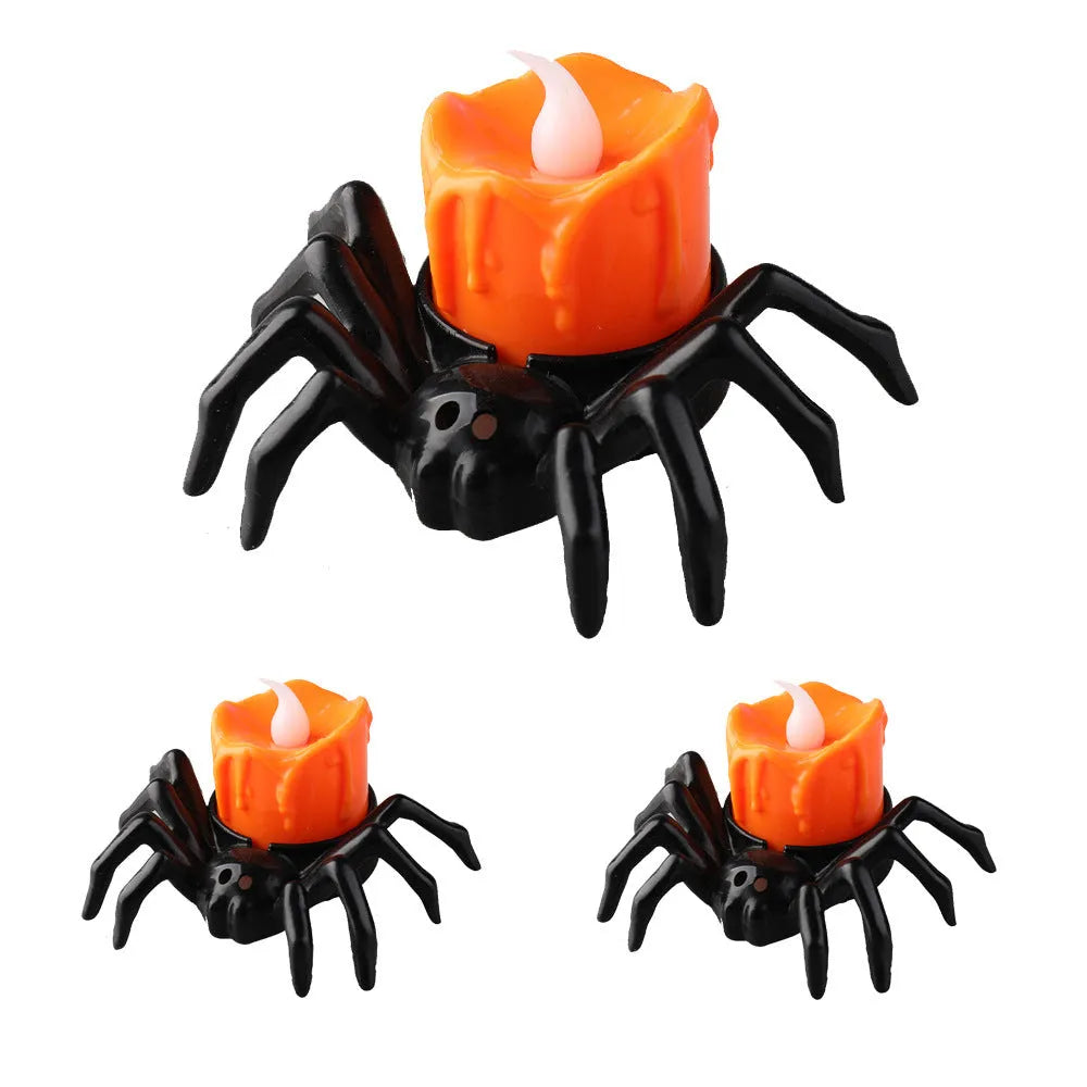 Plastic Halloween spider candlestick ornament with battery-operated lights