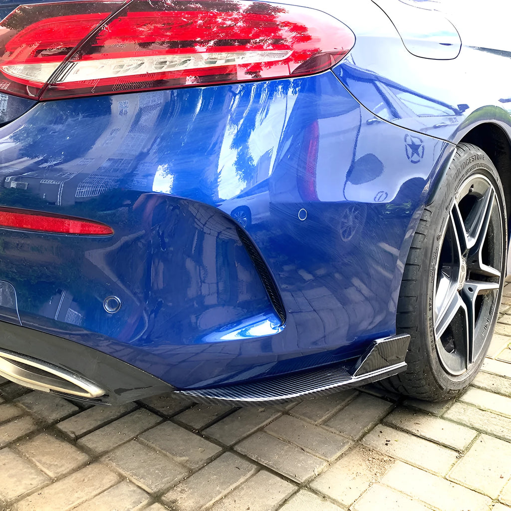Car rear cornerite protectors in PP plastic with piano black or carbon fibre pattern finishes for bumper protection