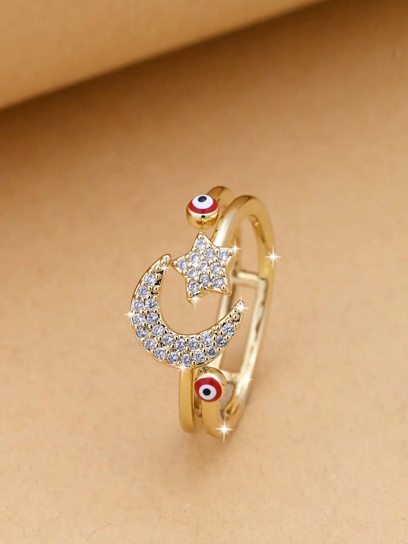 Fashion simple devil's eye open ring in copper, electroplated finish, blue colour option