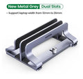 Silver aluminium laptop cooling stand with hollow design and width adjustment mechanism