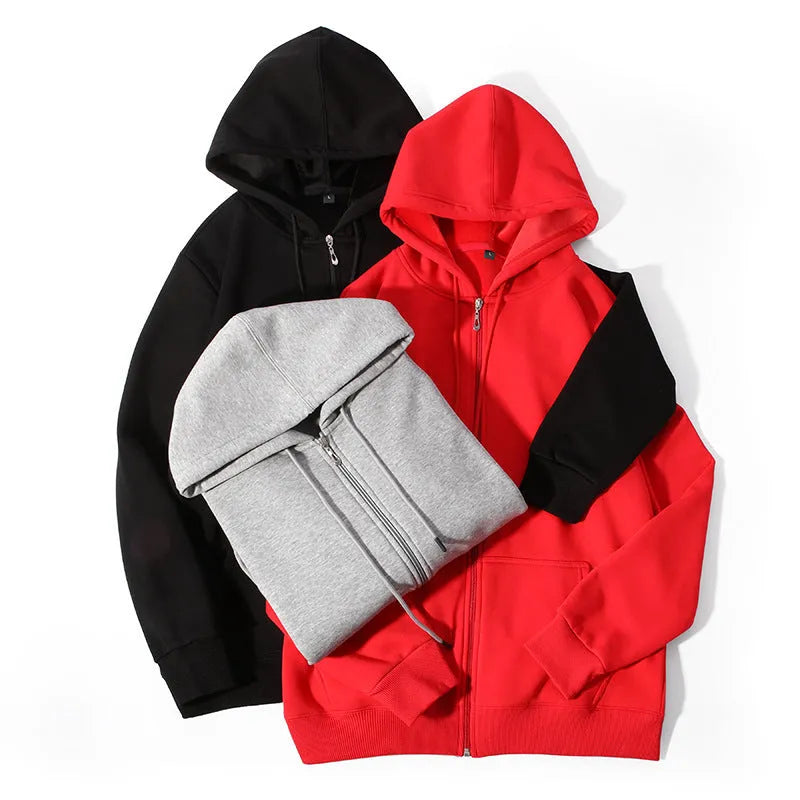 Men's heavyweight hooded cardigan sweater with full zip front in charcoal grey colour