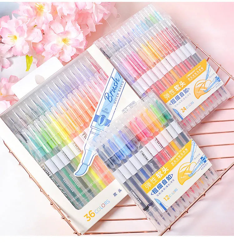 Set of colour calligraphy art hair note pens, available in packs of 6, 12, 24, or 36 fineliner markers.