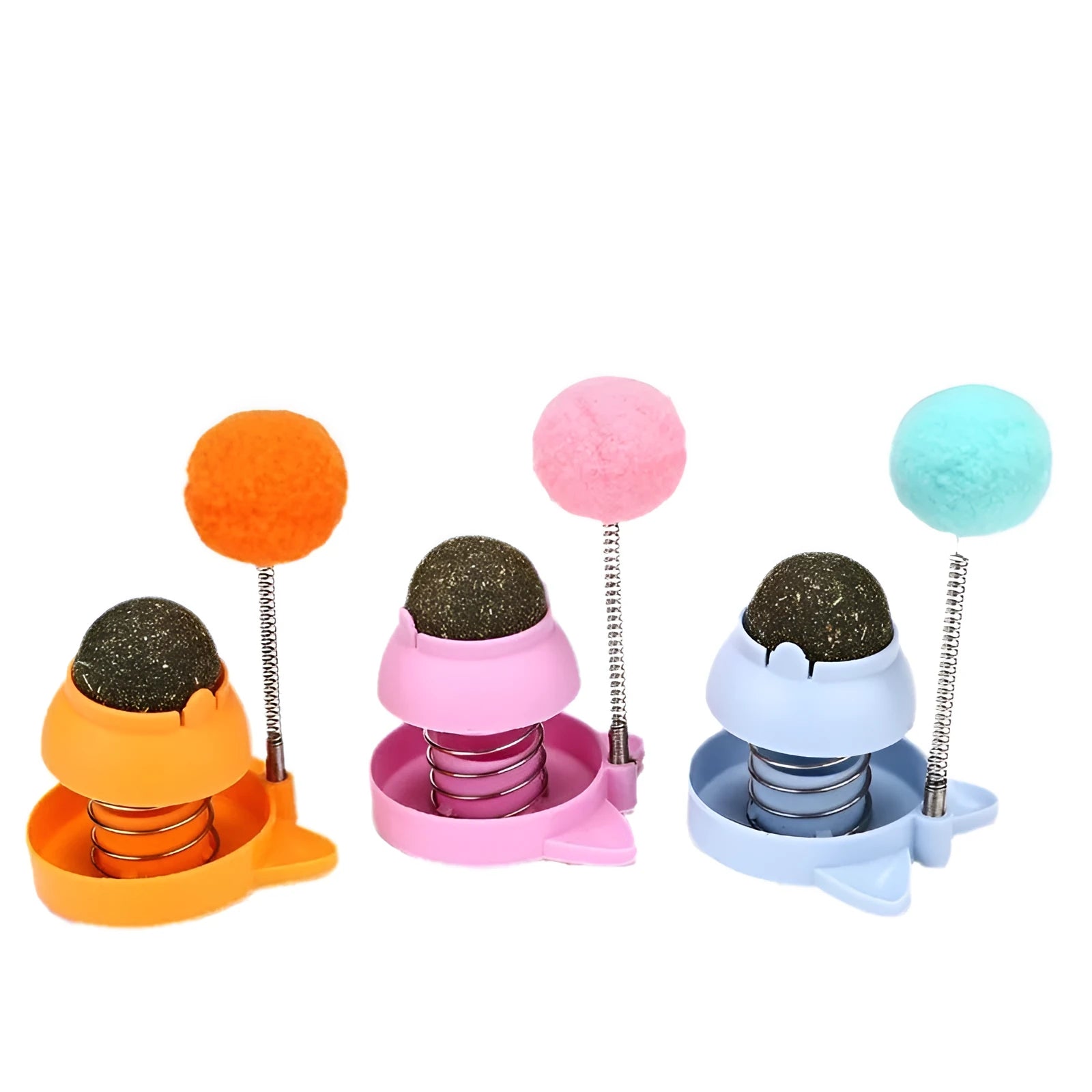 Blue lucky cat mint ball toy with sound module for feline play and hairball management