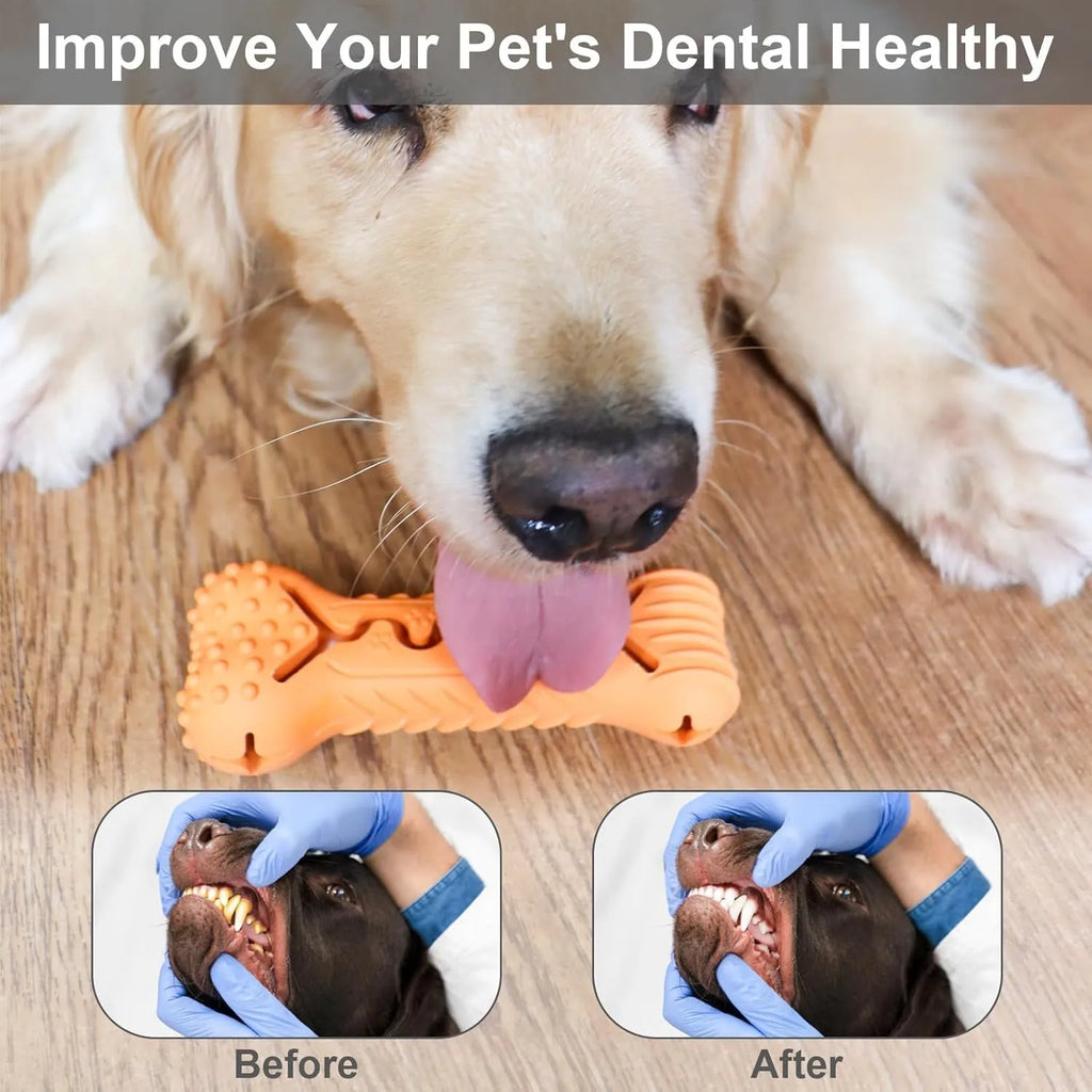 Blue natural rubber bone-shaped dog chew toy for aggressive chewers on a plain background.
