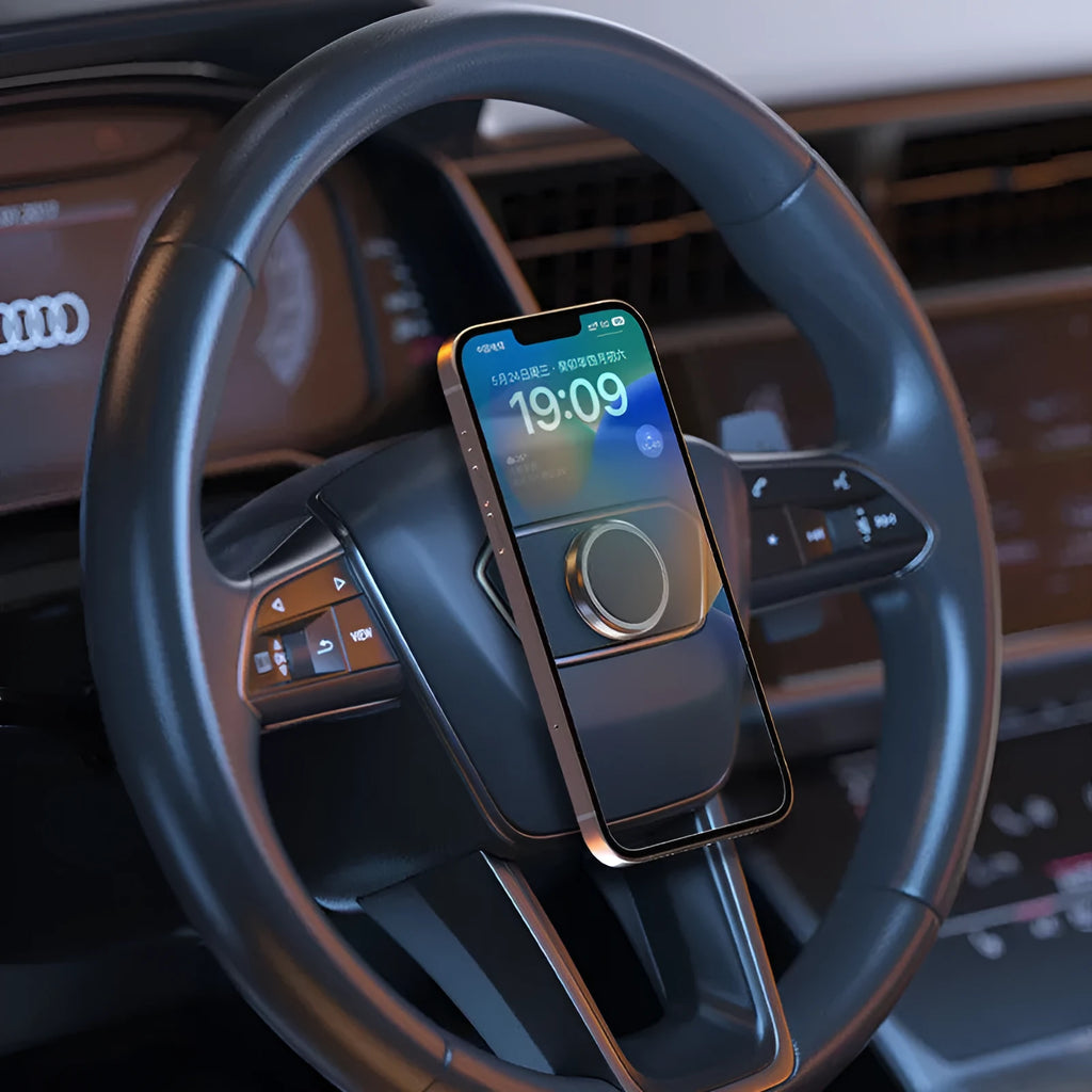 Obsidian black alloy magnetic centripetal force mobile phone holder with two discs and adhesive