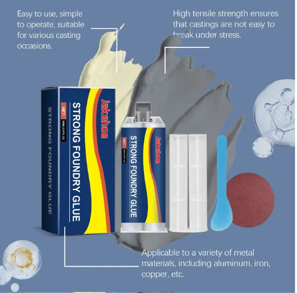 85ml epoxy metal sealant glue tube with push rod, scraper, and sandpaper for stainless steel and copper repairs.