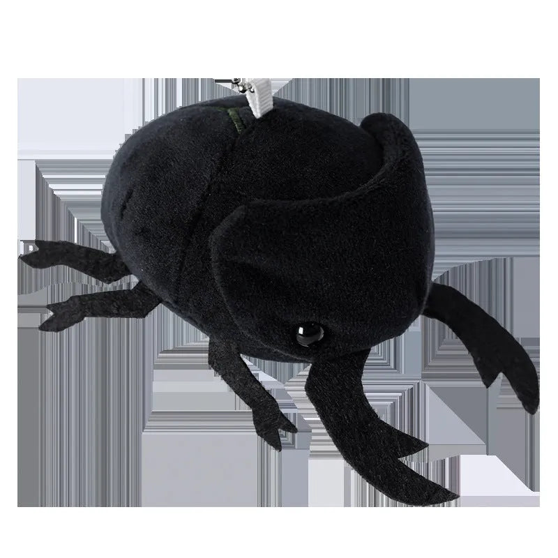 Small black plush Beetle Doll pendant shaped like a Japanese rhinoceros beetle, 10cm tall.