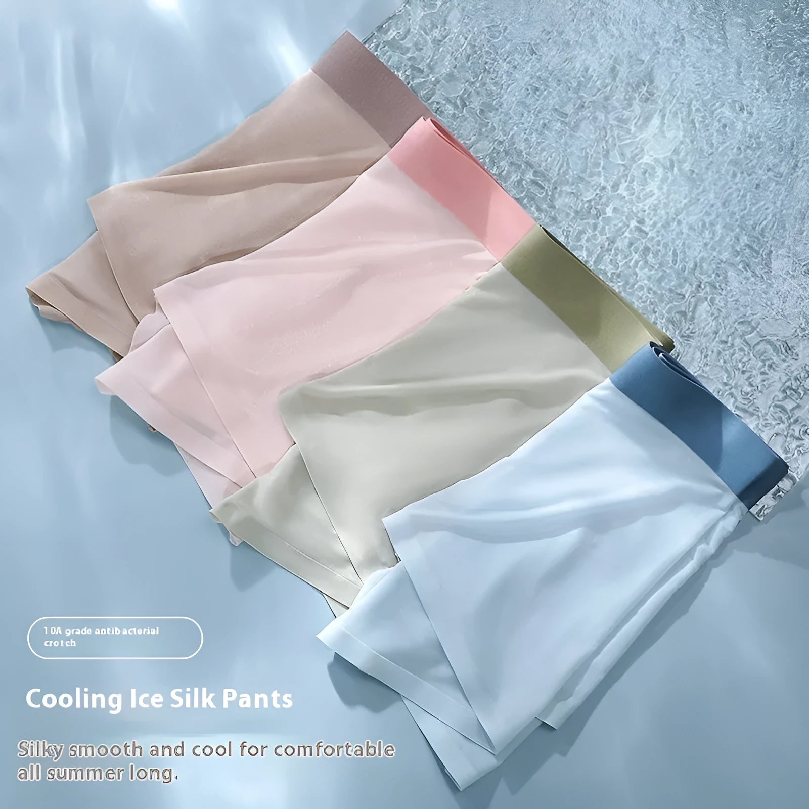 Men's ice silk shorts with graphene antibacterial technology in bean green colour showing seamless construction