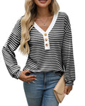 Women's loose-fit patchwork V-neck pullover top in a choice of colours.