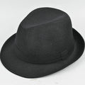 Classic brown fedora hat for men on a wooden stand, showing pinched crown and medium brim.